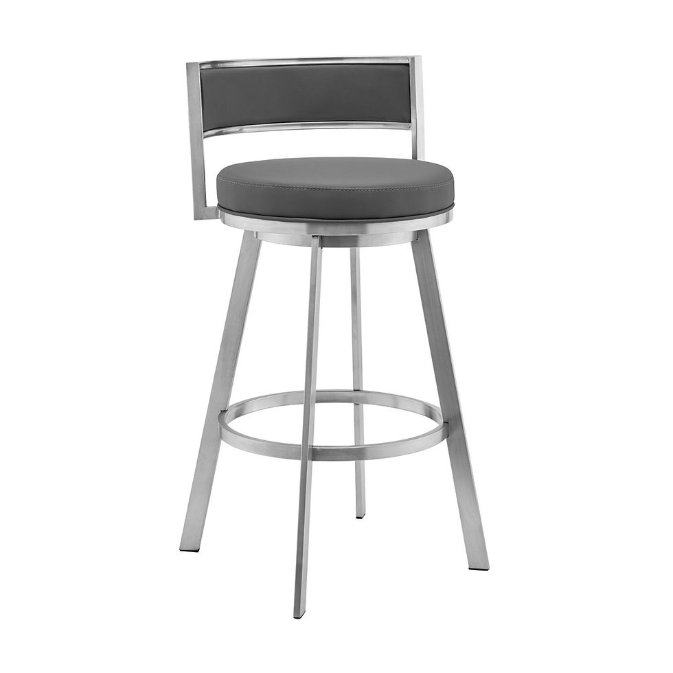 Roman - 26" Swivel Bar Stool - Gray / Brushed