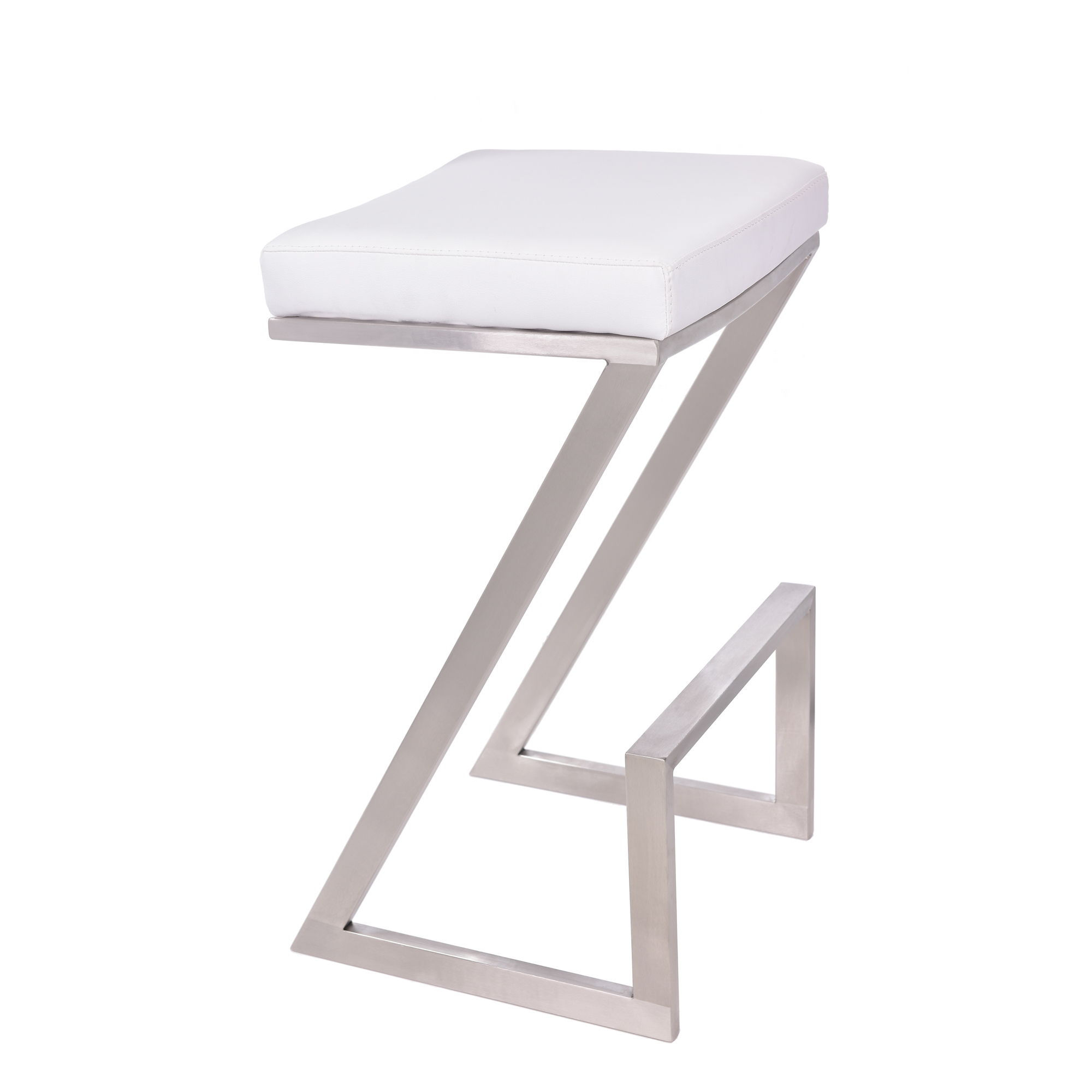 Atlantis - 26" Counter Height Backless Bar Stool - White / Brushed