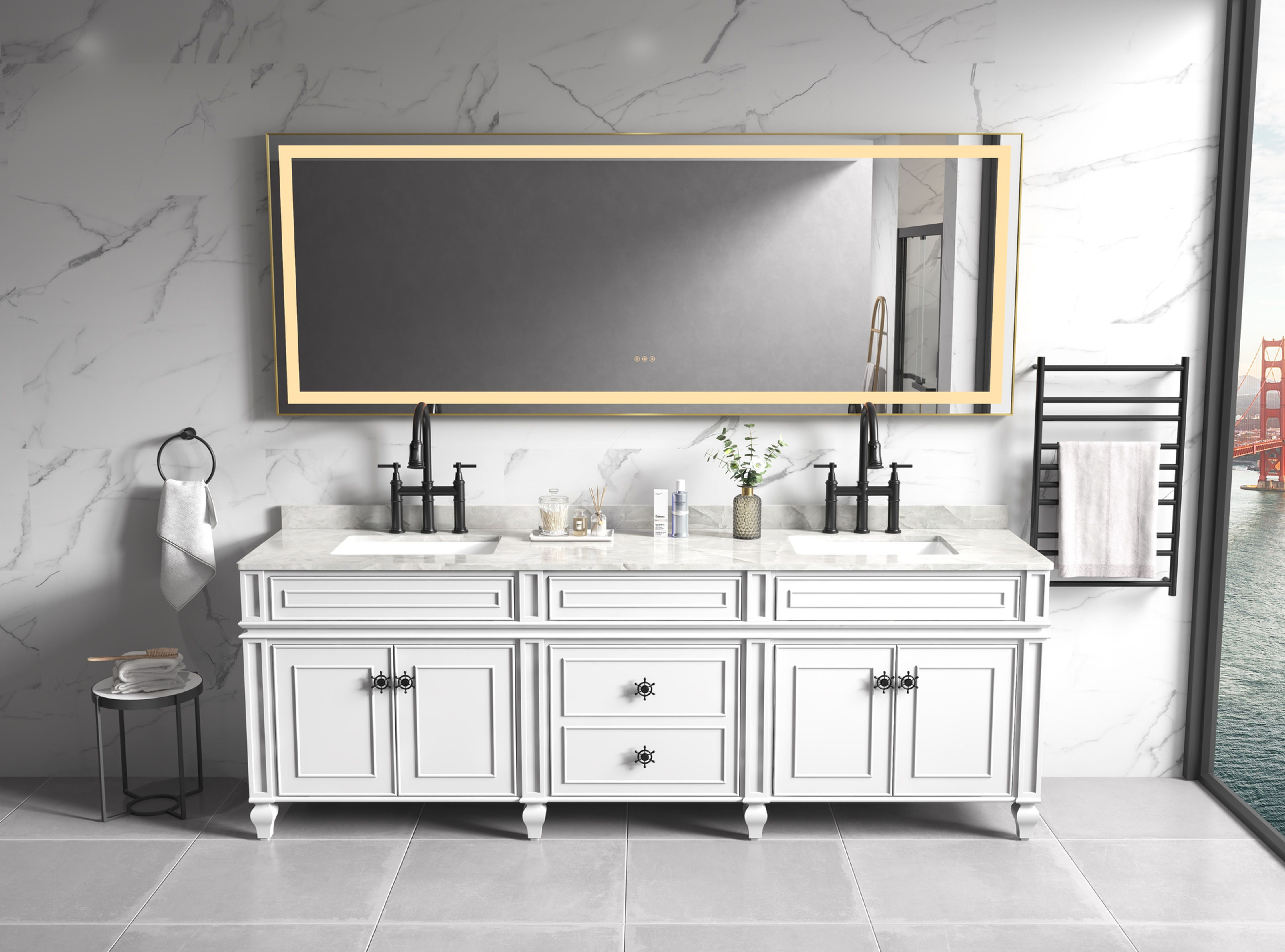 118" W X36" H Framed LED Single Bathroom Vanity Mirror In Polished Crystal Bathr