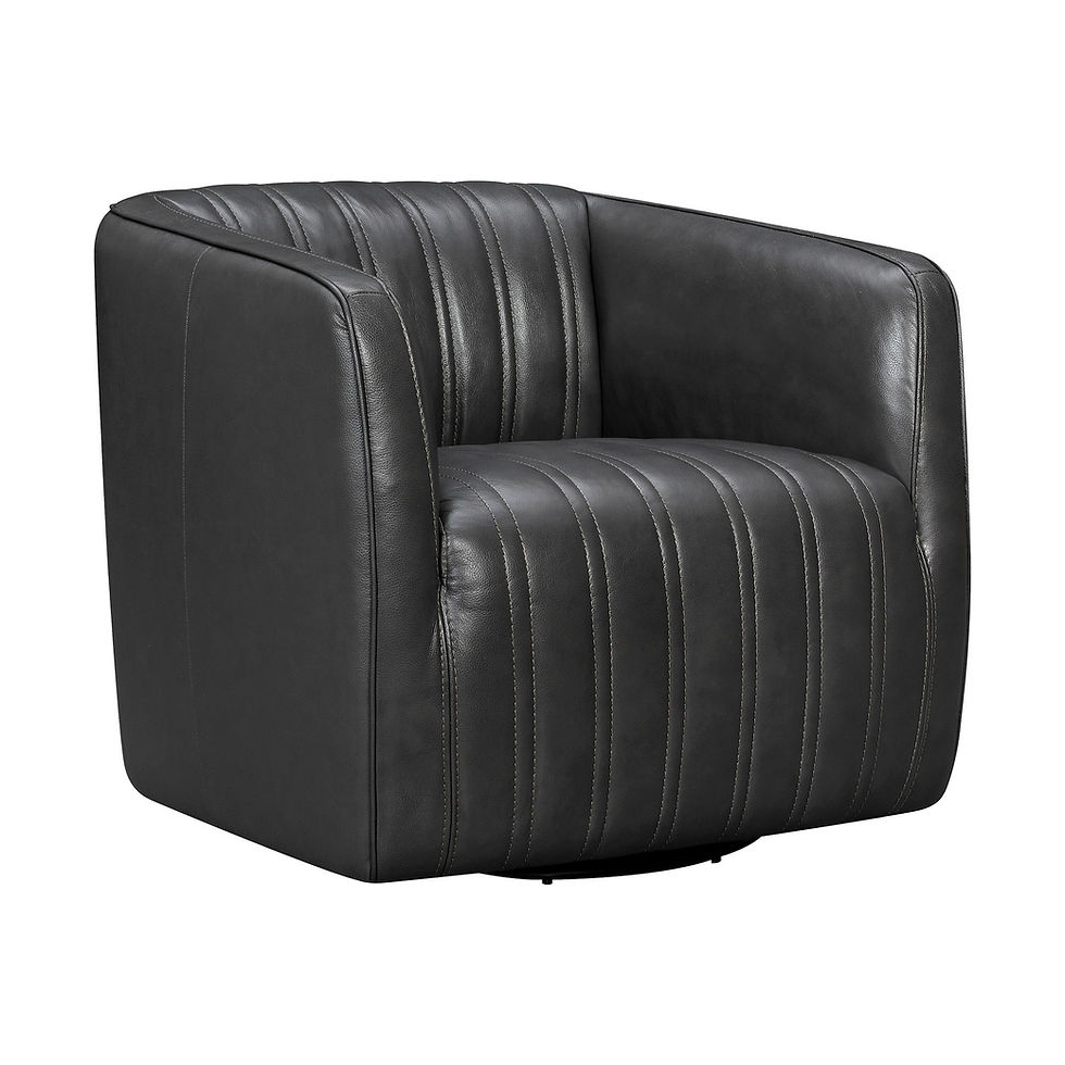 Aries - Genuine Leather Swivel Barrel Chair - Pewter