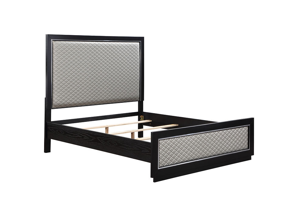 Thumbnail: Acme Nicola Eastern King Bed Silver PU & Black Finish