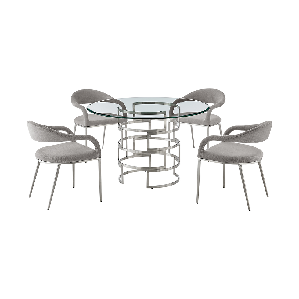Diaz Morgan - 5 Piece Round Glass Dining Table Set - Brushed / Light Gray