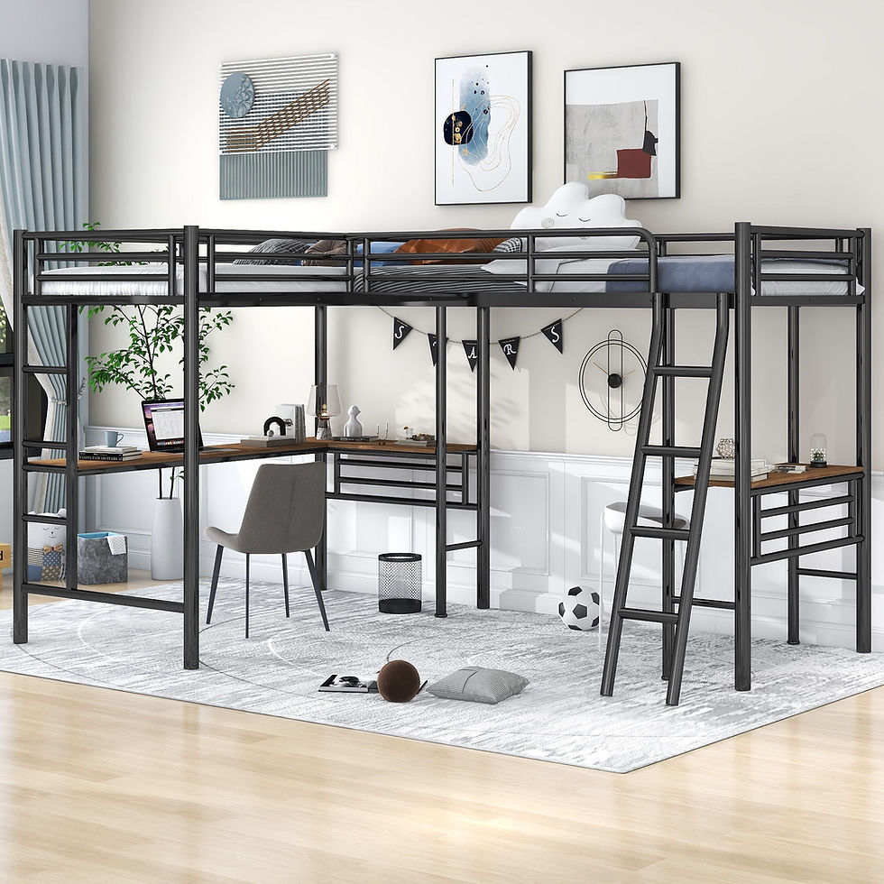 Thumbnail: Twin Size Metal Loft Bed With Two Built-In Desks, Black