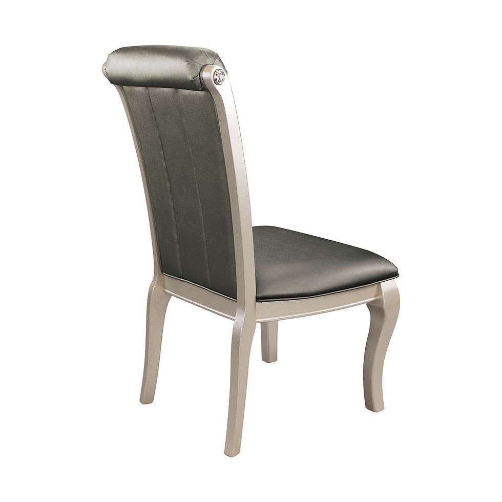 Thumbnail: Crystal Button Tufted Side Chairs 2 Pieces Set Silver Finish Wood Frame Gray Fau