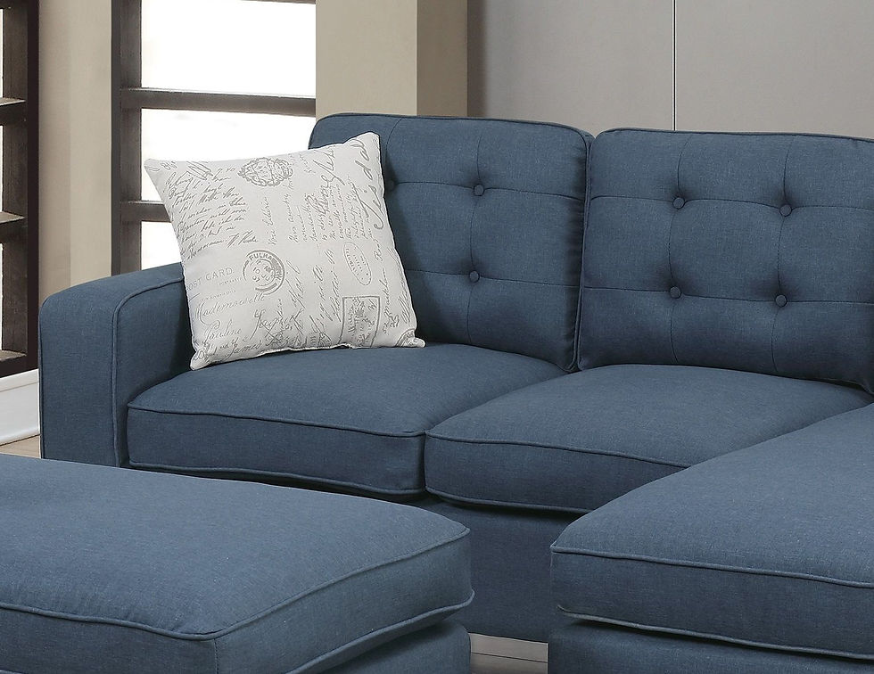 Thumbnail: Reversible 3 Pieces Sectional Sofa Set Navy Tufted Polyfiber Wood Legs Chaise So