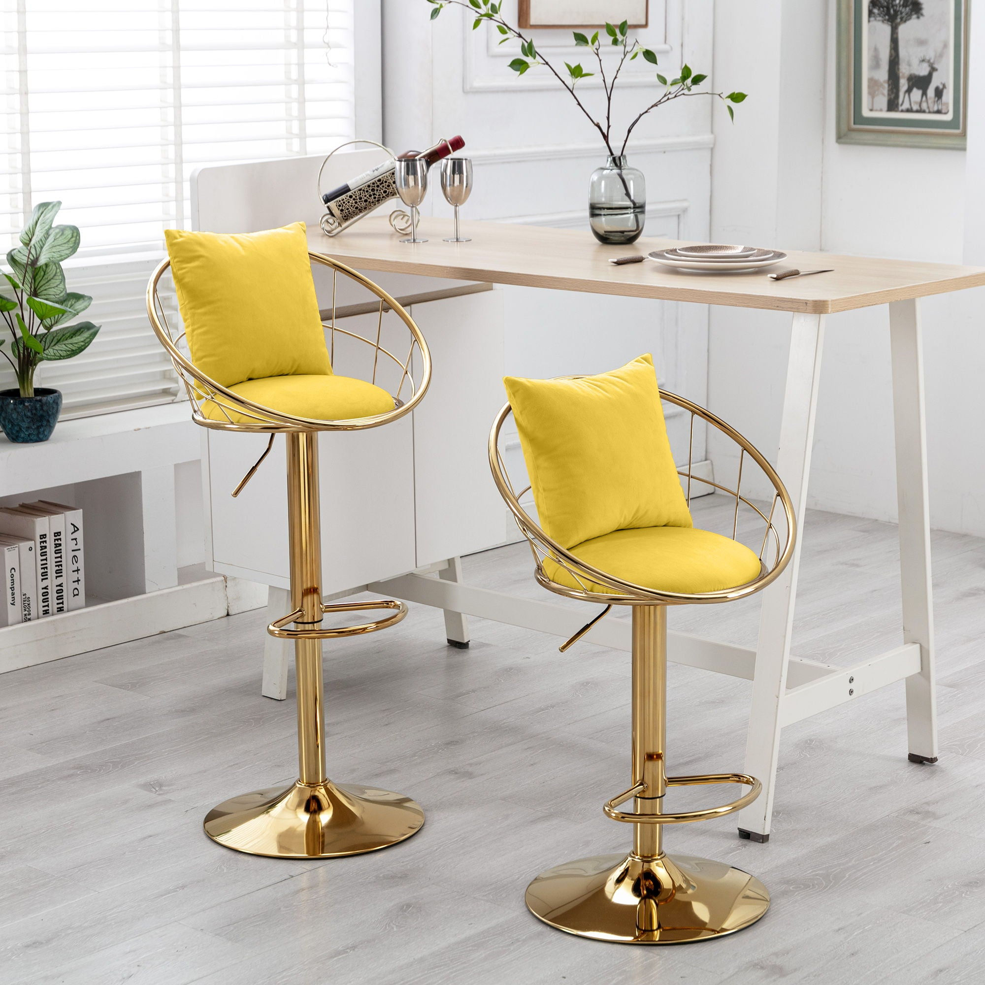 Yellow Bar Chair, Pure Gold Plated, Unique Design 360 Degree Rotation, Adjustabl