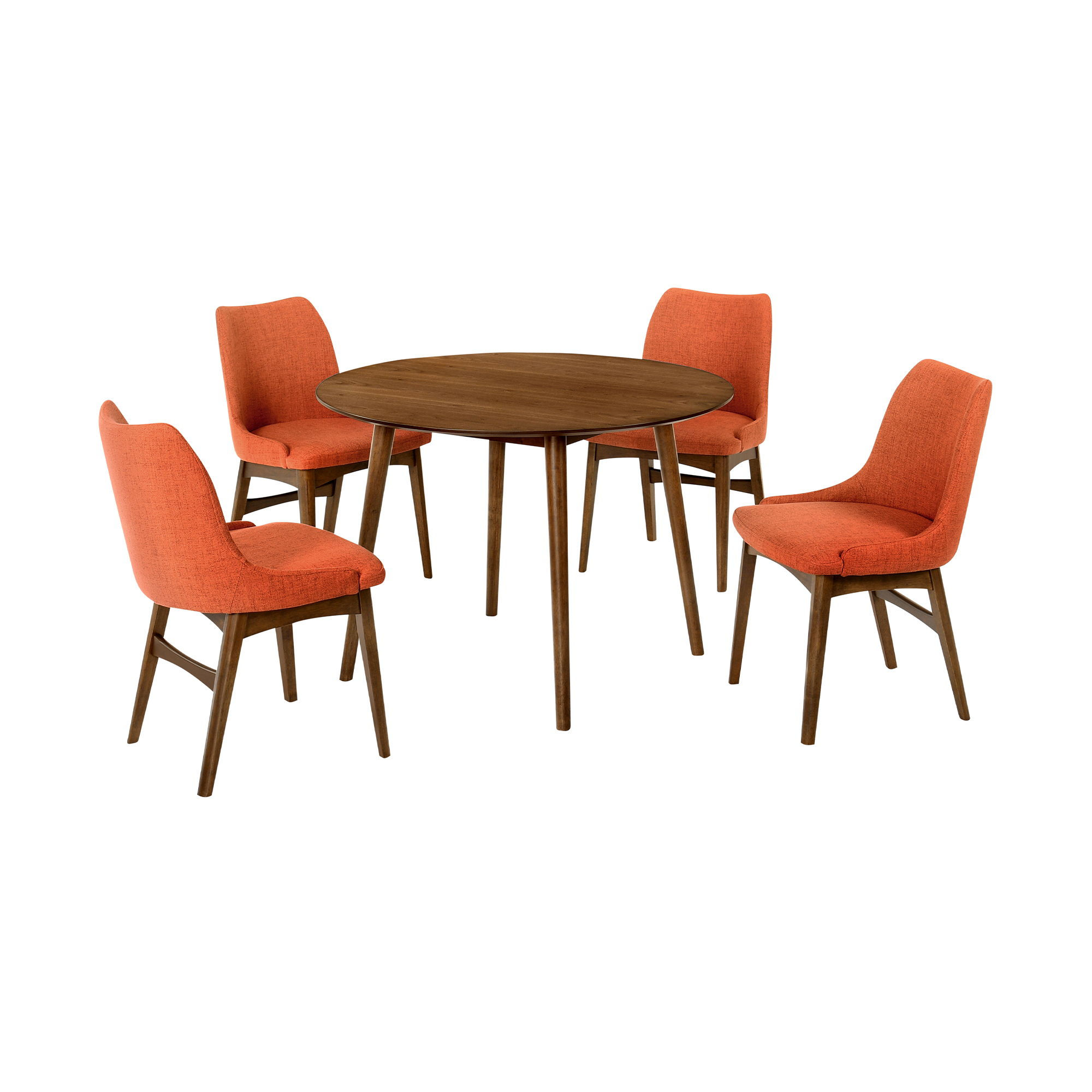 Arcadia - Round 5 Piece Dining Set - Orange / Walnut