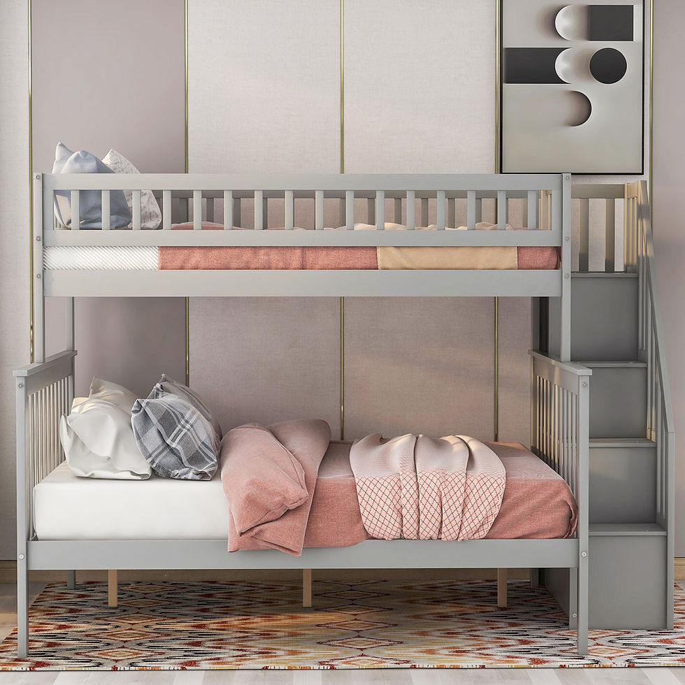 Thumbnail: Twin Over Full Stairway Bunk Bed With Storage, Gray