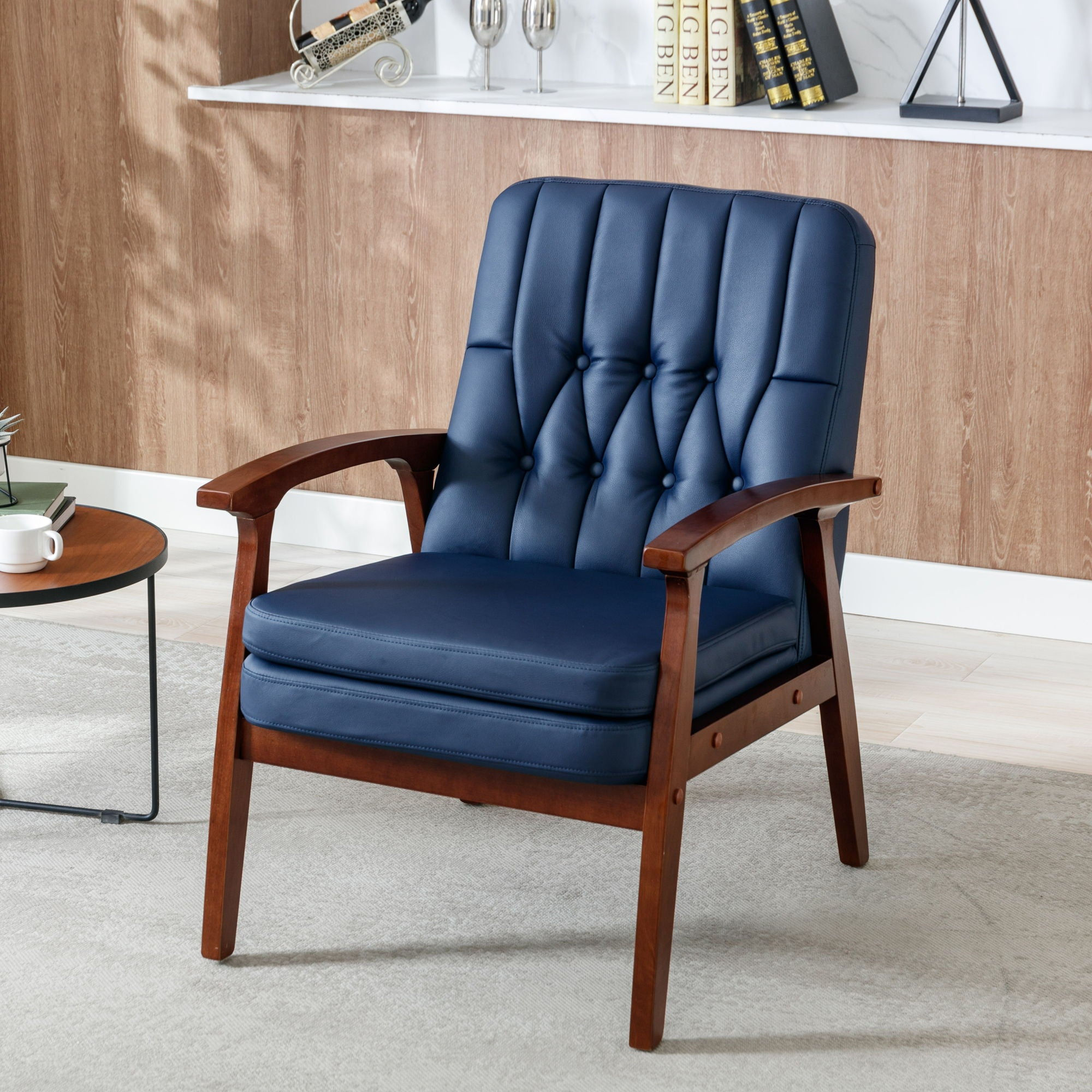Mid Century Single Armchair Sofa Accent Chair Retro Modern Solid Wood Armrest Ac
