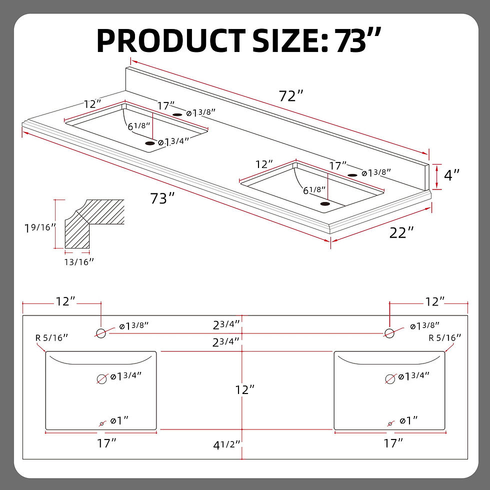 Thumbnail: Bathroom Stone Vanity Top Engineered Quartz Stone With Double Rectangle Undermou