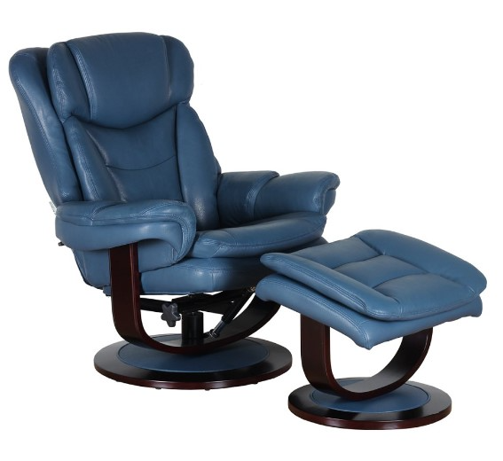 BarcaLounger® Roscoe Roman Blue Swivel Reclining Pedestal Chair and Ottoman Set