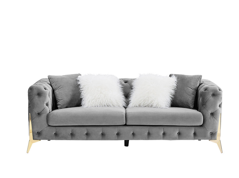 Thumbnail: Three-Seater Gray Velvet Sofa