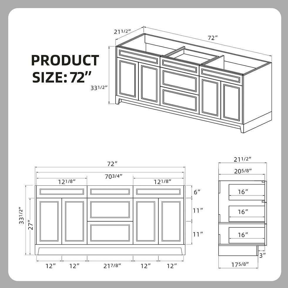 Thumbnail: Solid Wood 72" Bathroom Vanity Without Top Sink, Modern Bathroom Vanity Base Onl