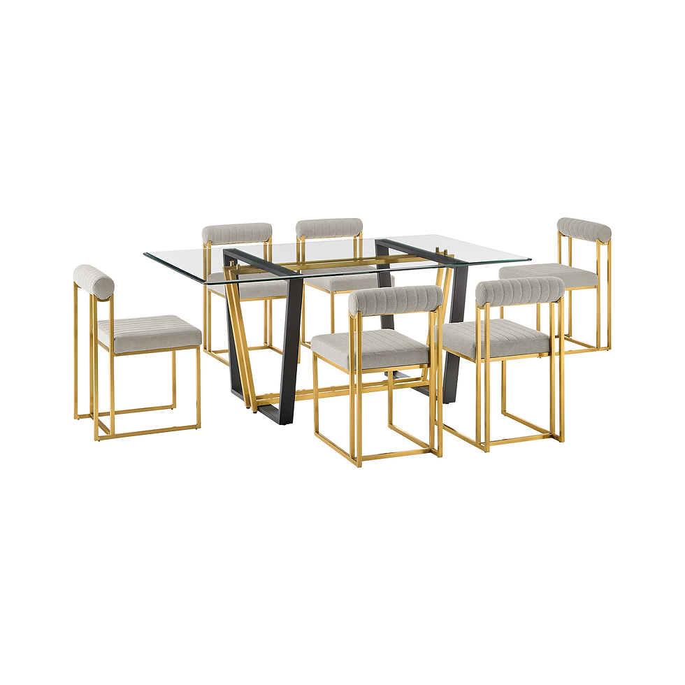 Kai Anastasia - 7 Piece Rectangular Glass Dining Table Set - Gold Brushed /