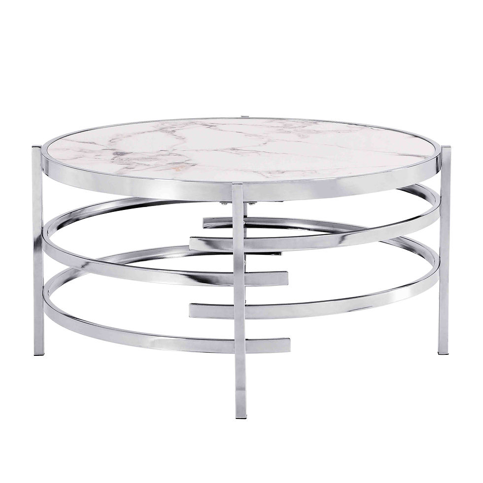 Thumbnail: Chrome Round Coffee Table With Sintered Stone Top&Sturdy Metal Frame, Modern Cof