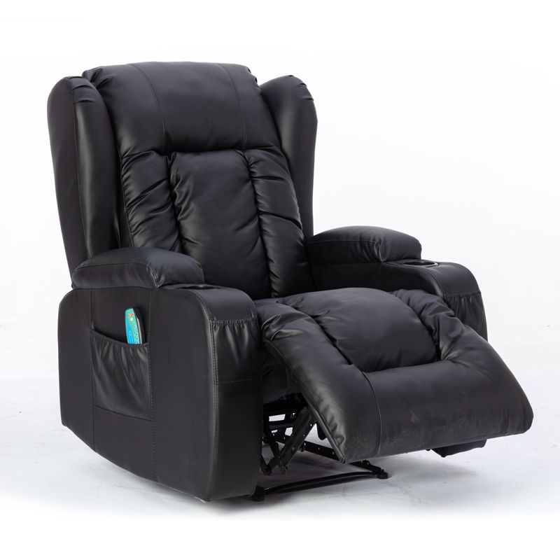 Thumbnail: Black PU Recliner Chair Single Sofa, Eight Point Massager Function And Heated, R