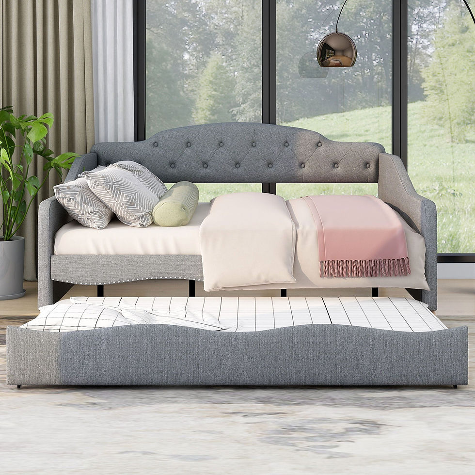 Thumbnail: Full Size Vintage Upholstery Daybed With Trundle, Gray