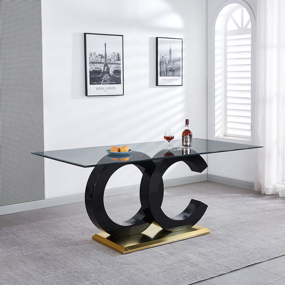 Thumbnail: Tempered Glass Dining Table With Black MDF Middle Support And Stainless Steel Ba