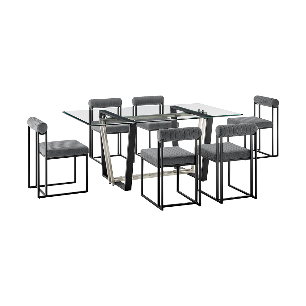 Kai Anastasia - 7 Piece Rectangular Glass Dining Table Set - Matte Black /
