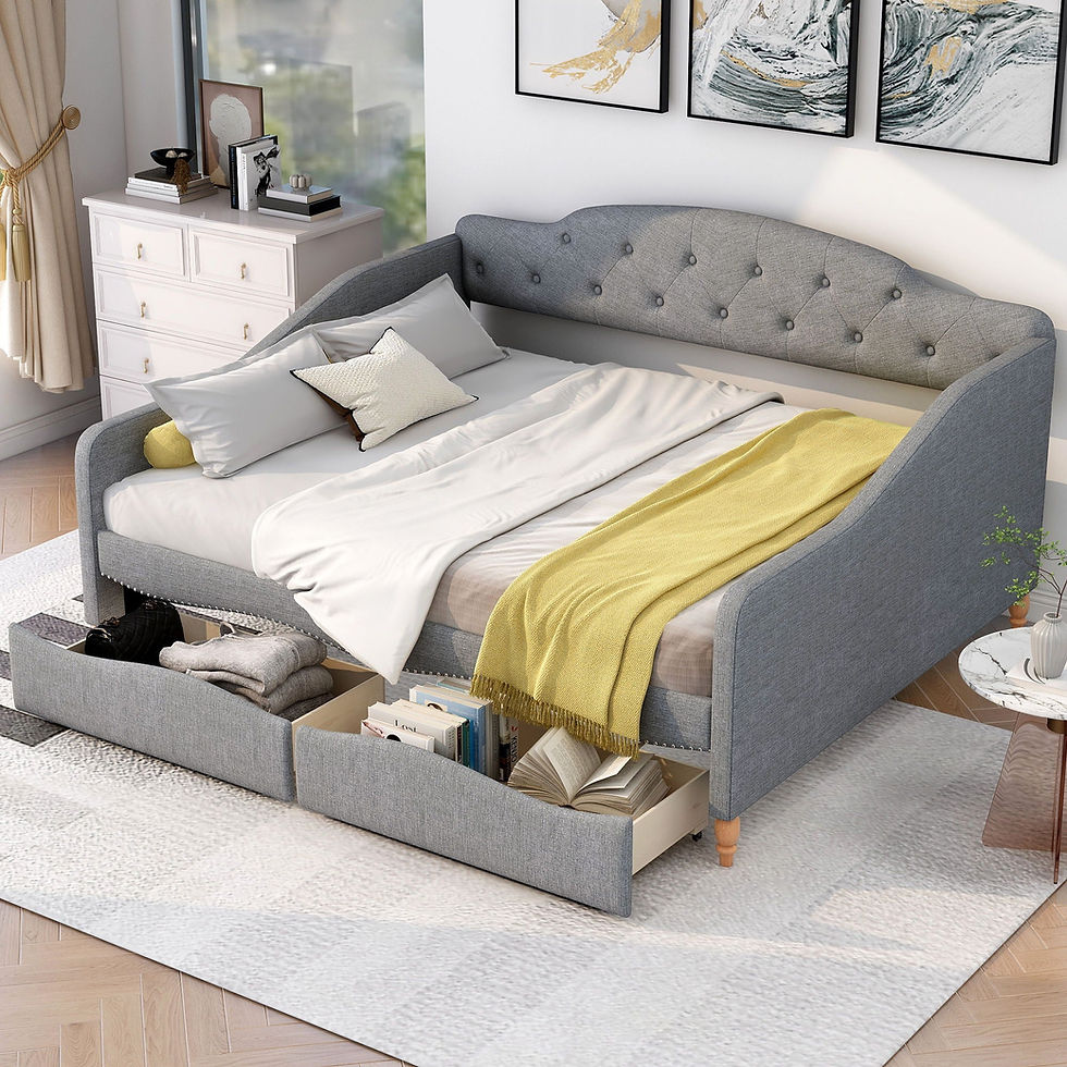 Thumbnail: Full Size Vintage Upholstery Daybed With Two Large Storage Drawers, Gray