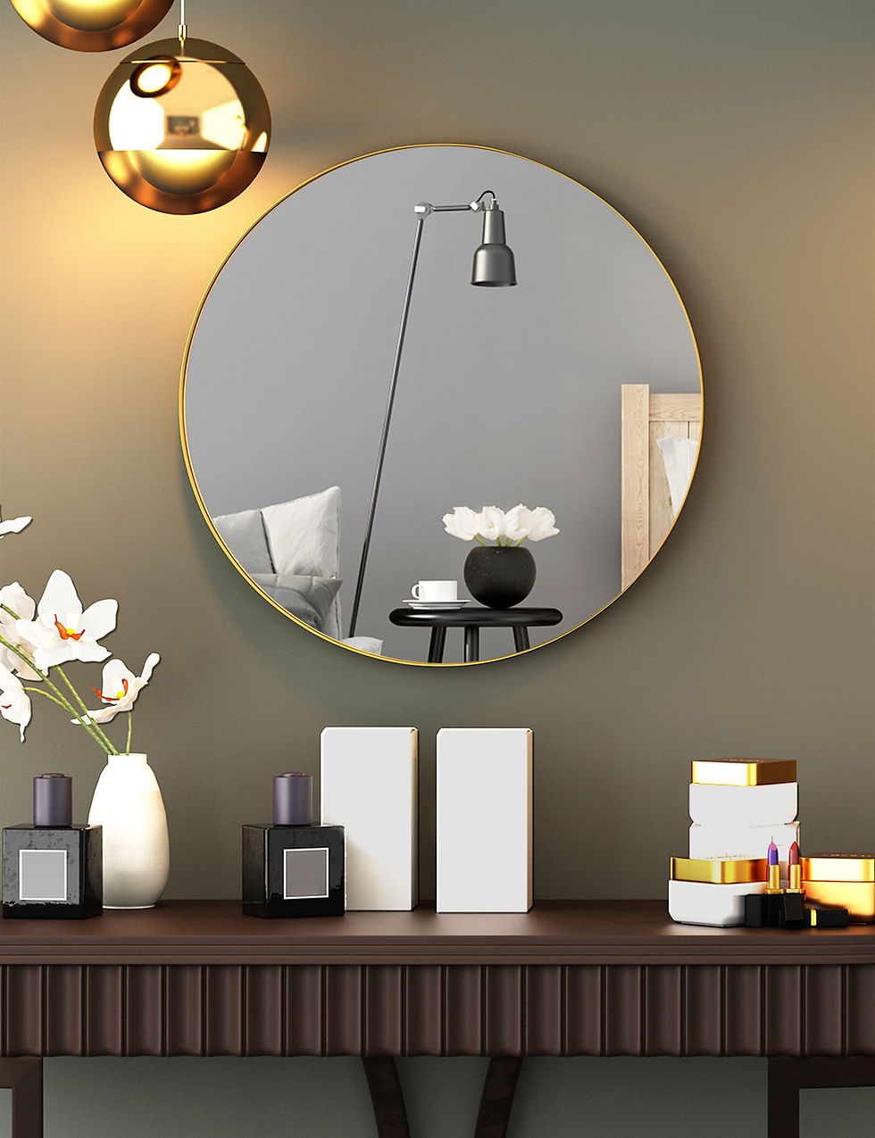 Thumbnail: Metal Round Wall Mirror - Gold