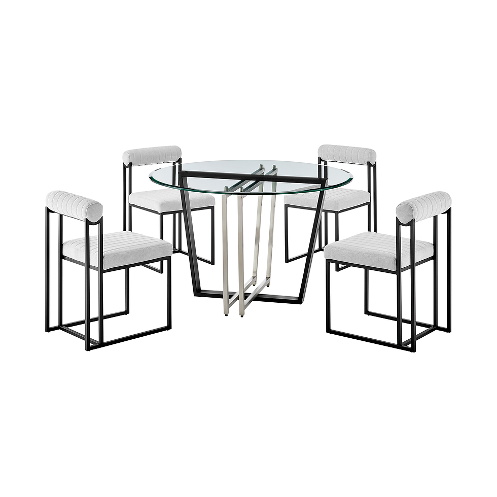 Devi Anastasia - 5 Piece Round Glass Dining Table Set - Matte Black / Light