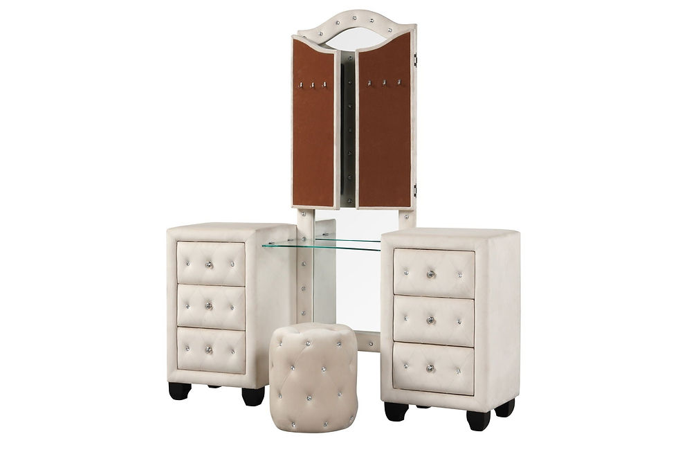 Thumbnail: Sophia Crystal Tufted Vanity Set Made With Wood In Cream