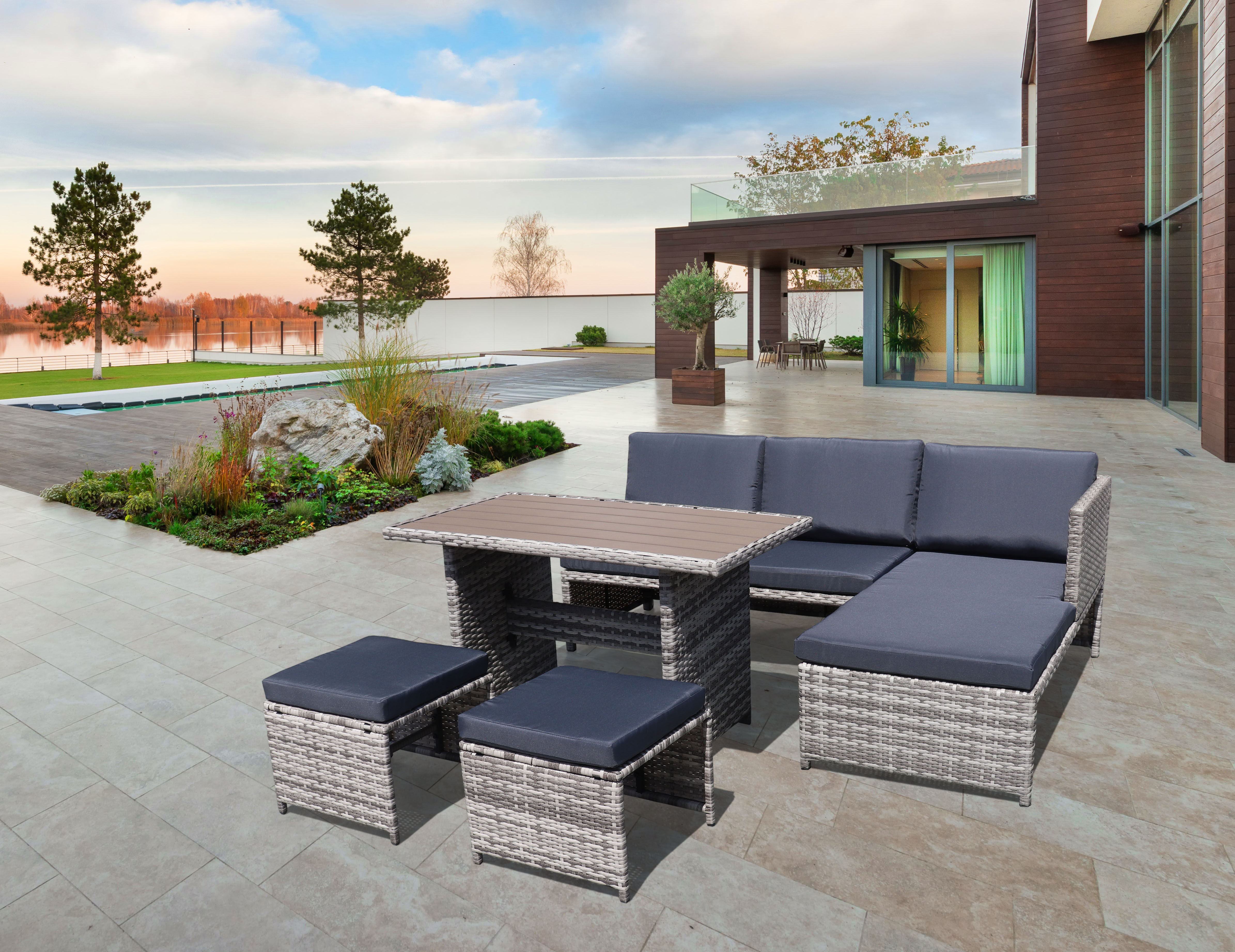 Economical Mini Style Outdoor Pe Rattan Sofa (Set of 5) - Gray