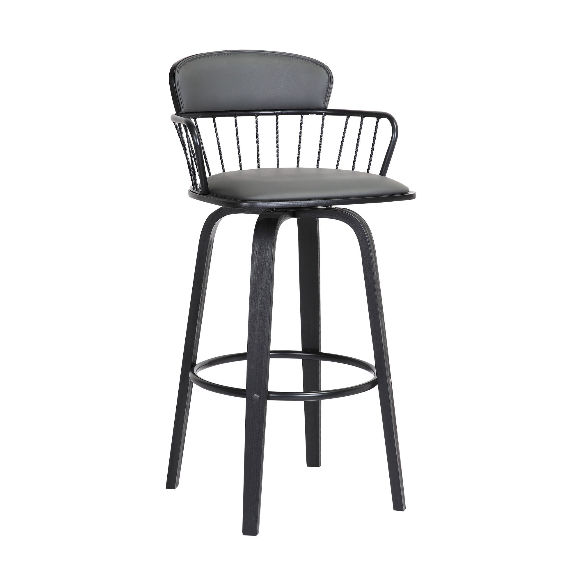 Willow - 30" Swivel Black Bar Stool - Grey / Black