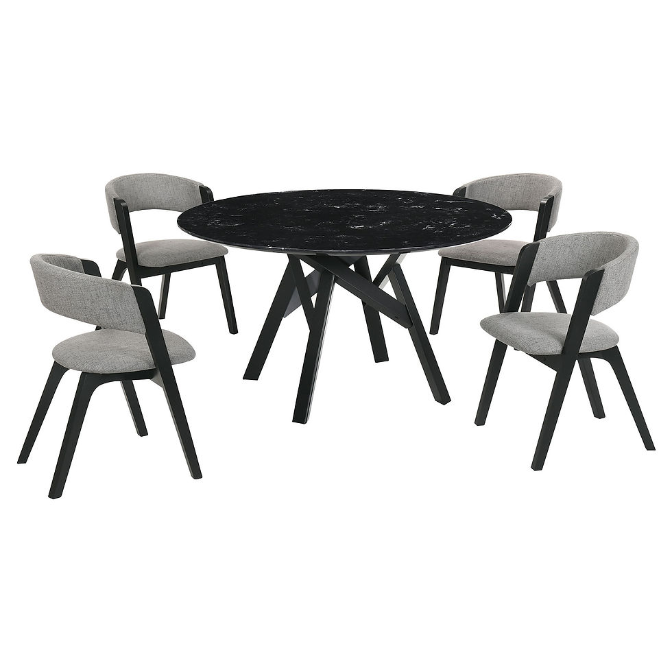 Venus And Rowan - 5 Piece Round Dining Set - Black Marble