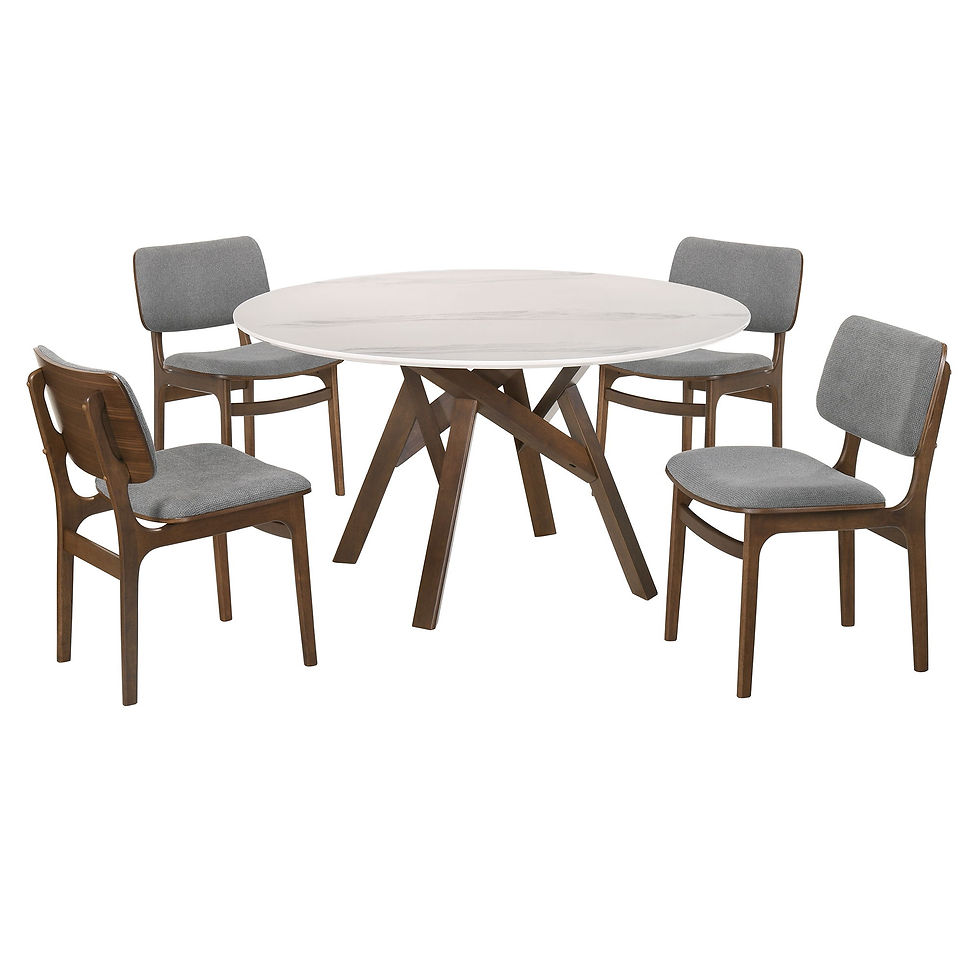 Venus And Lima - 5 Piece Round Dining Set - Walnut / Marble