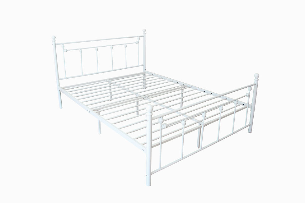 Thumbnail: Queen Size Metal Bed Frame With Headboard And Footboard (White)