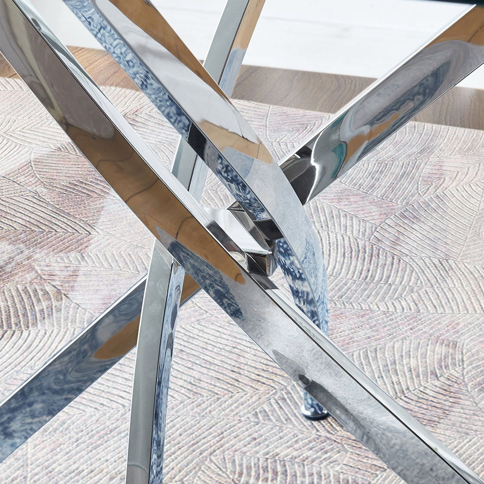 Thumbnail: Contemporary Square Clear Dining Tempered Glass Table With Silver Finish Stainle