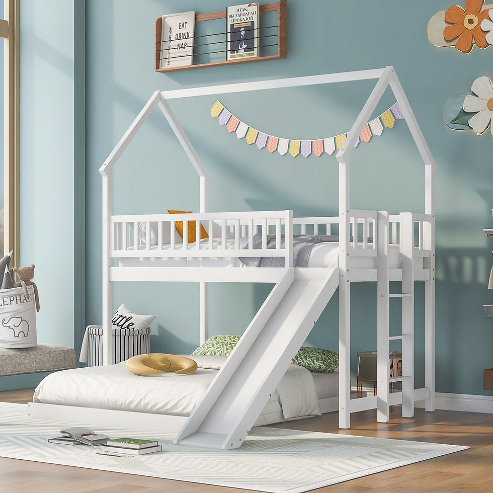 Thumbnail: Twin Over Full House Bunk Bed With Slide And Built-In Ladder, Full-Length Guardr