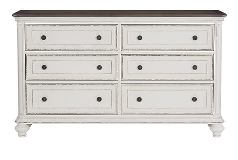 Antique White And Brown Gray Finish1 Piece Dresser Of 6 Drawers Black Knobs Trad | Brett Interiors Antique White And Brown Gray Finish1 Piece Dresser Of 6 Drawers Black Knobs Trad | Brett Interiors