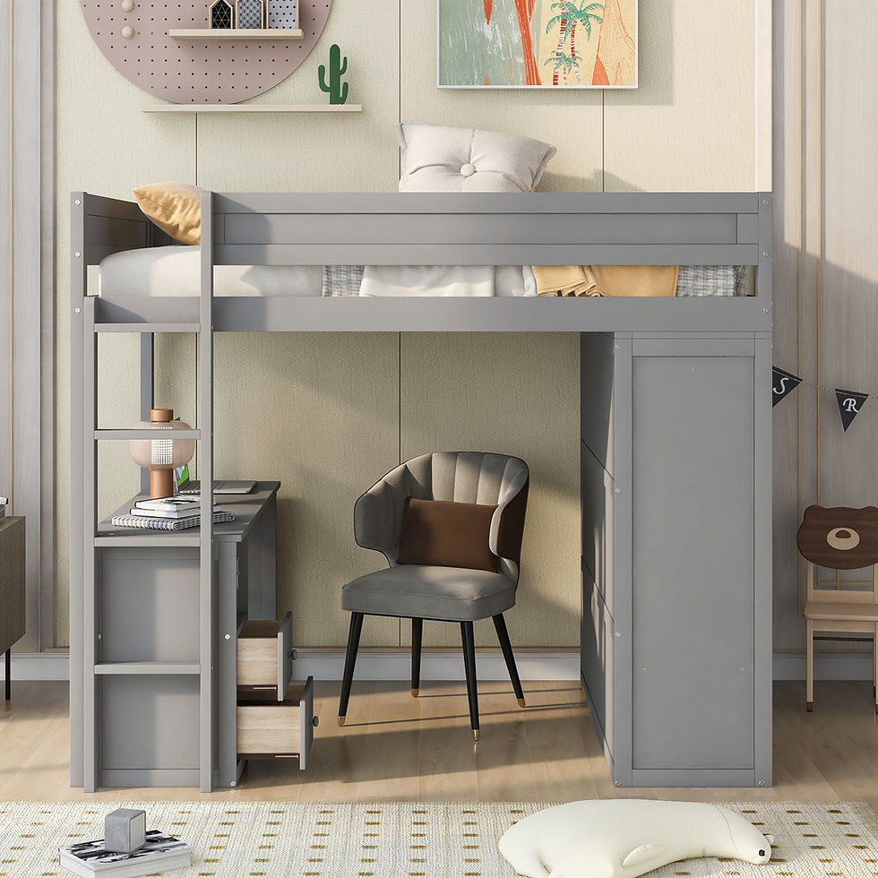 Thumbnail: Wood Full Size Loft Bed With Wardrobes And 2-Drawer Desk With Cabinet, Gray