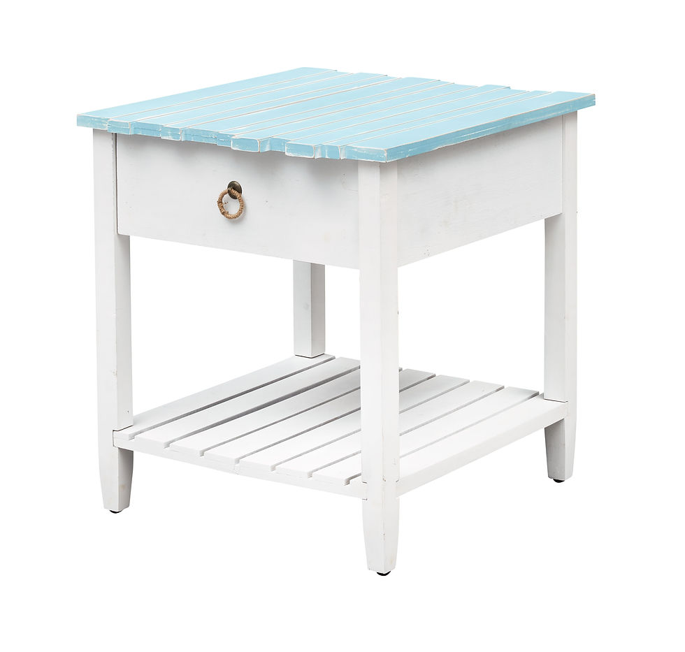 Boardwalk - One Drawer End Table - White / Blueish Green
