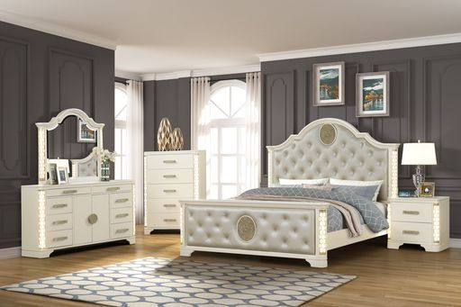 Jasmine King 4 Pieces Unique Led Bedroom Set Made With Wood In Beige