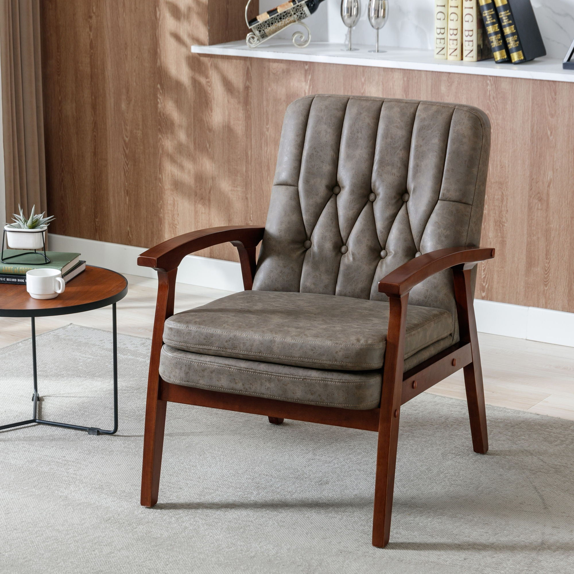 Mid Century Single Armchair Sofa Accent Chair Retro Modern Solid Wood Armrest Ac