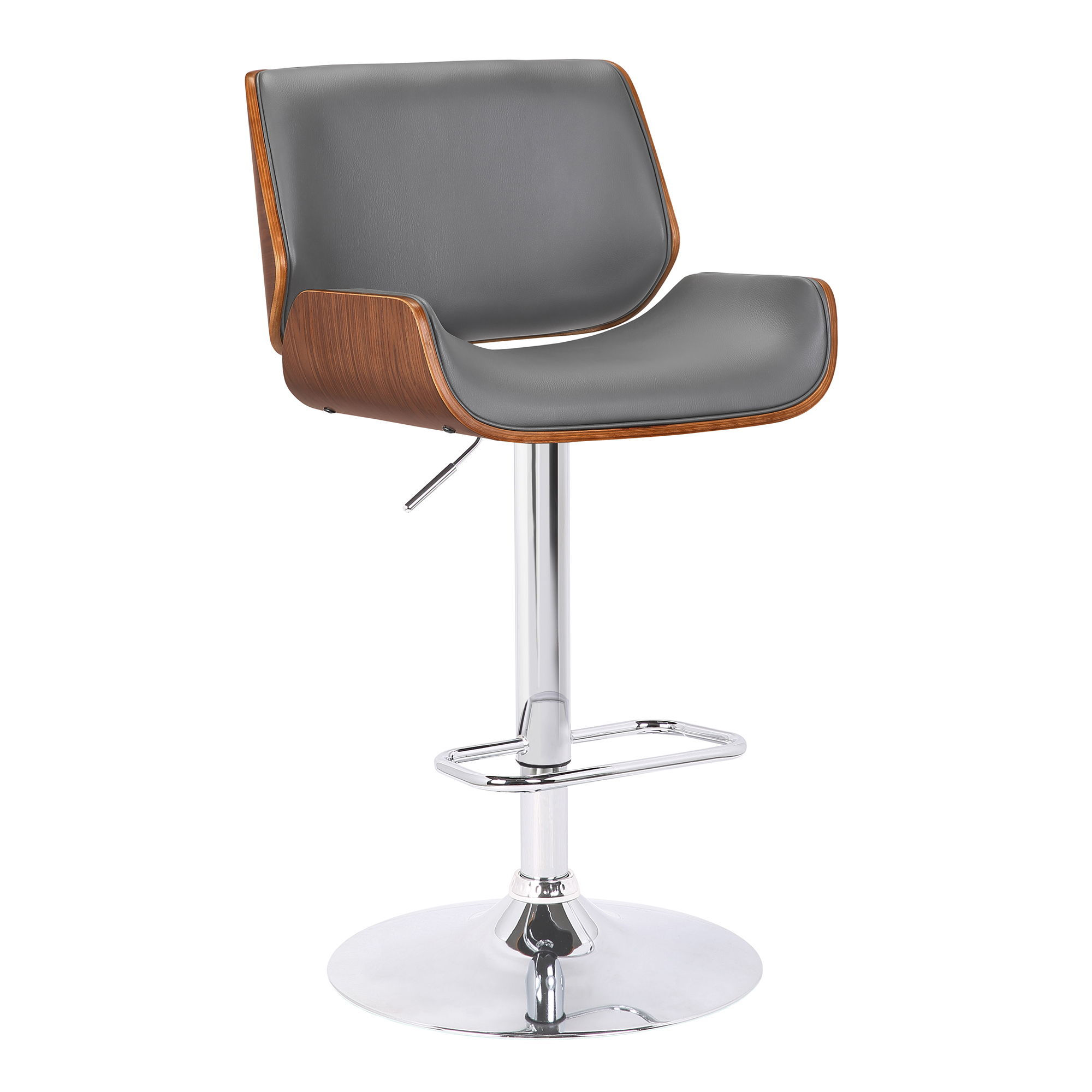 London - Gray Adjustable Height Swivel Bar Stool - Walnut / Chrome