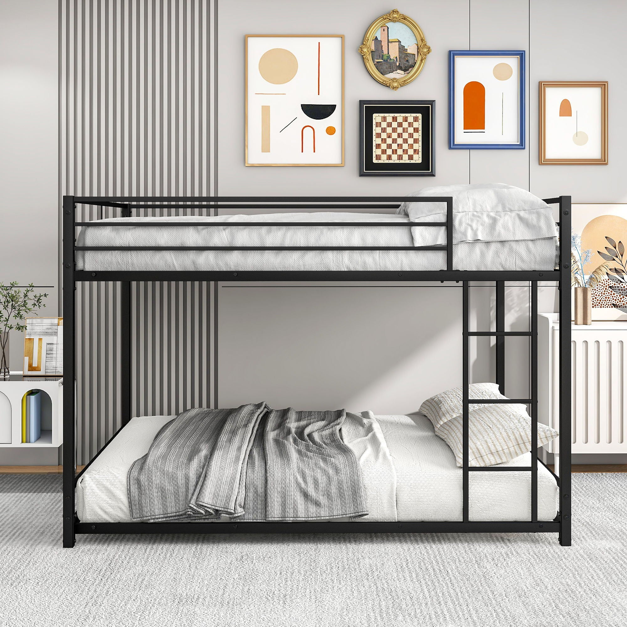 Metal Bunk Bed Full Over Full, Bunk Bed Frame With Safety Guard Rails, Heavy Dut