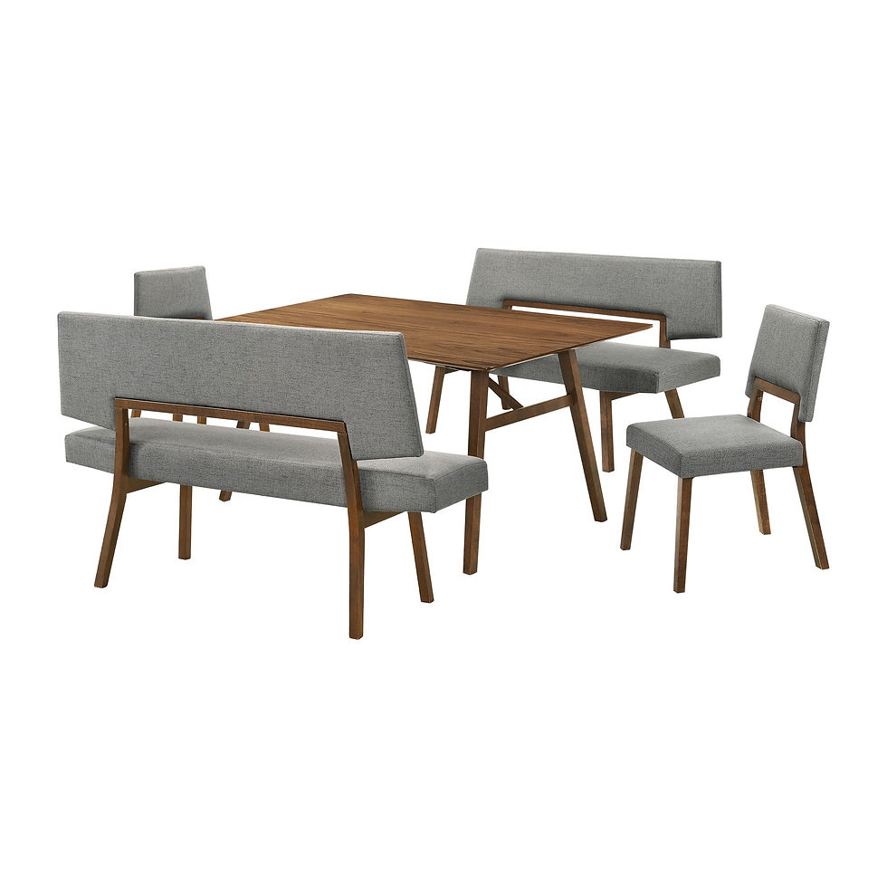 Channell - 5 Piece Walnut Wood Dining Table Set With Benches - Charcoal