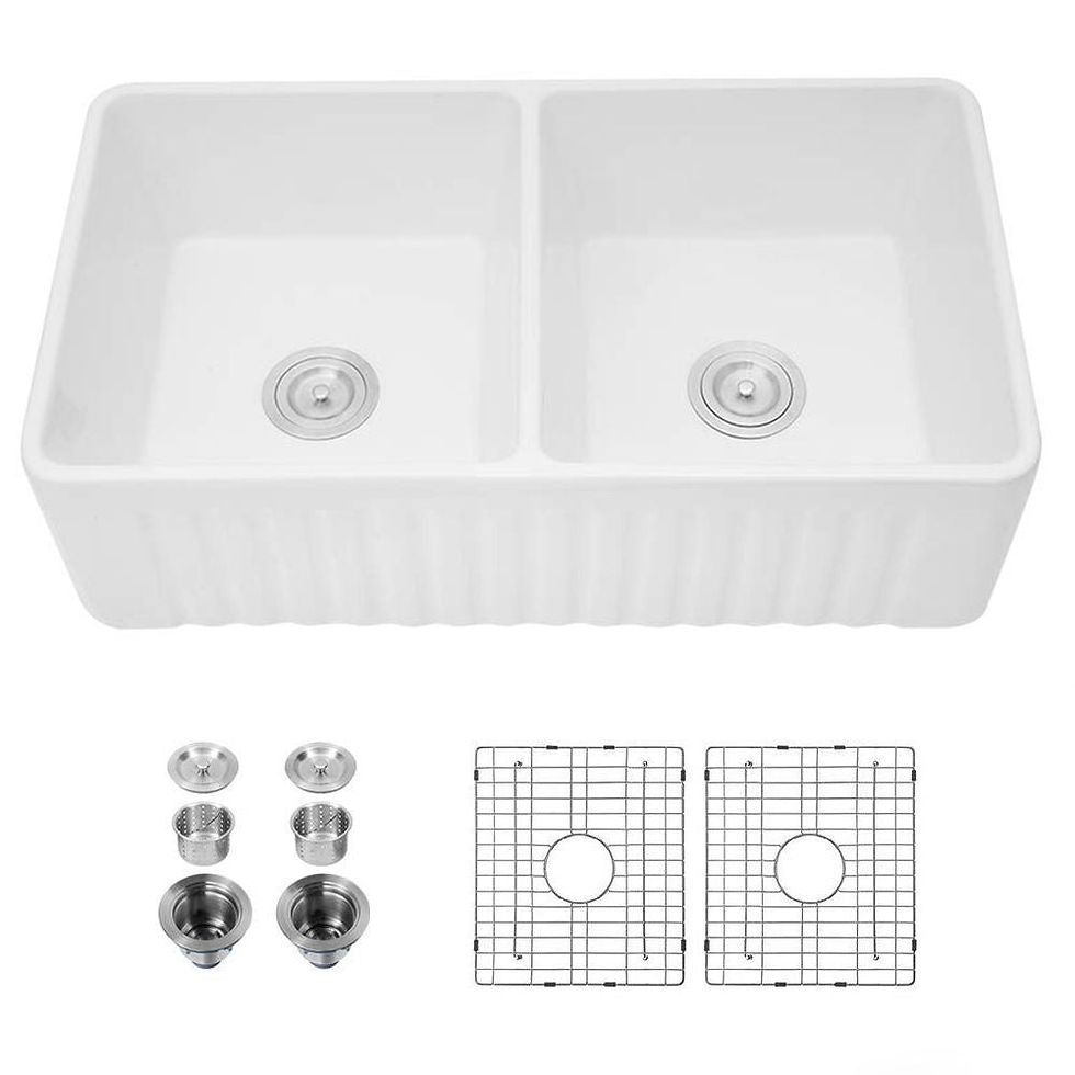 Thumbnail: Ceramic White 33*18*10" Kitchen Double Basin Farmhouse Sink Rectangular Vessel S