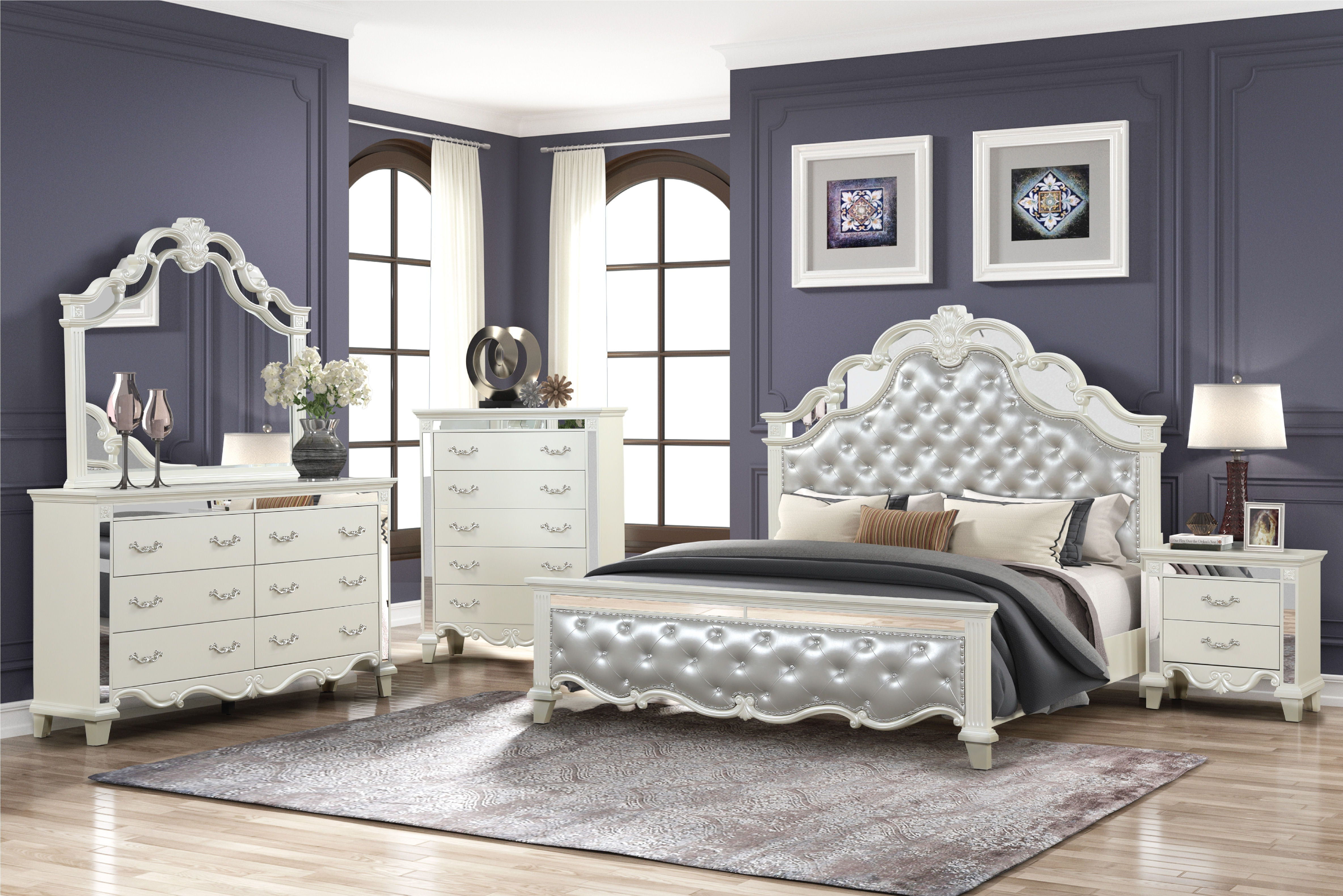 Milan King 5 Pieces Tufted Upholstery Bedroom Set Made With Wood In White