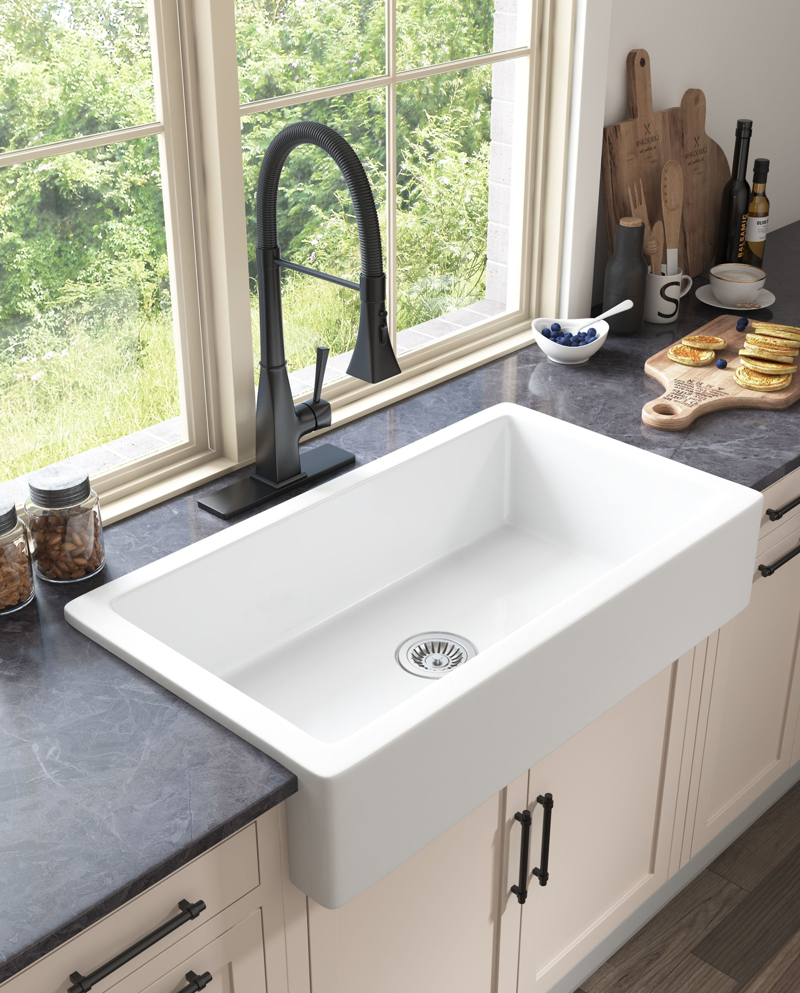 Apron Front White Kitchen Sink - White