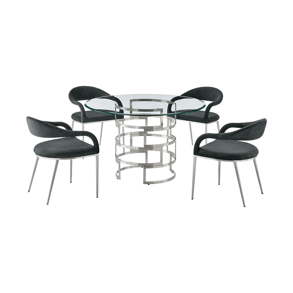 Diaz Morgan - 5 Piece Round Glass Dining Table Set - Brushed / Charcoal
