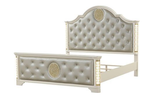 Thumbnail: Jasmine King 4 Pieces Unique Led Bedroom Set Made With Wood In Beige