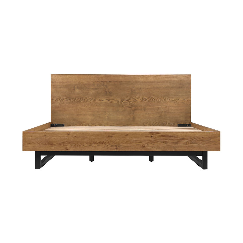 Aldo - King Size Platform Bed Frame With Metal Legs - Brown Oak / Black