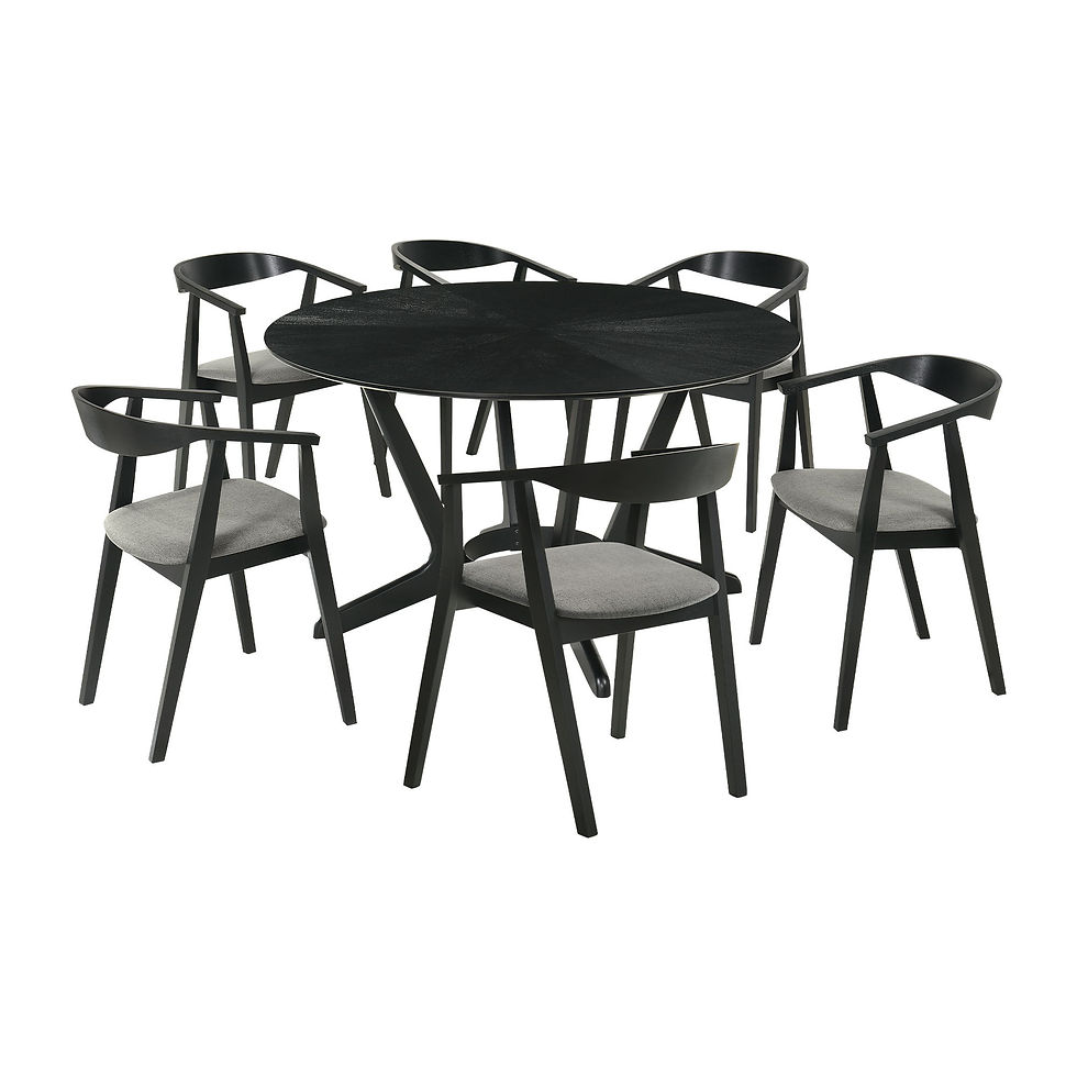 Santana - 7 Piece Round Black Dining Table Set - Charcoal
