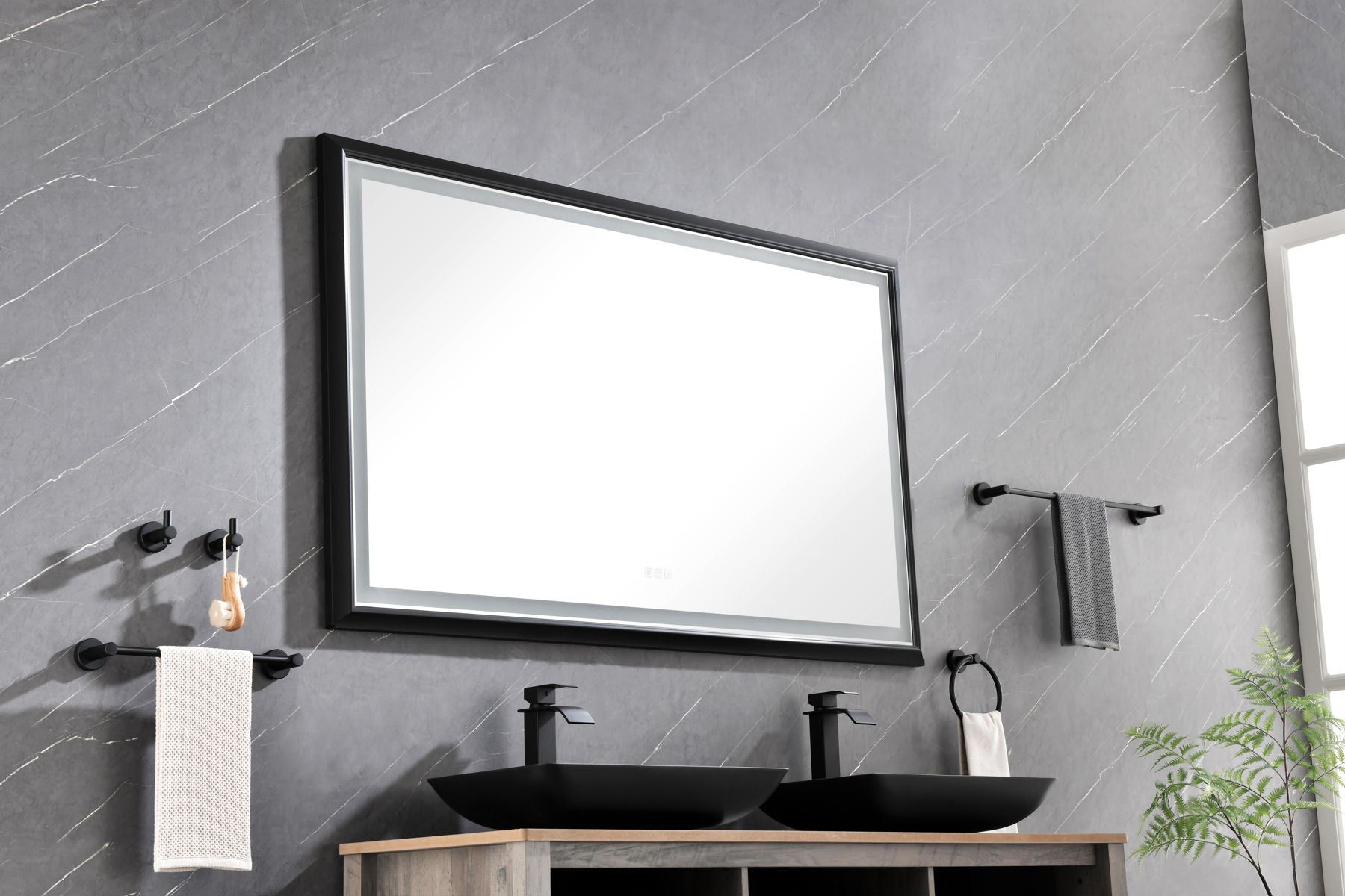 Oversized Rectangular Framed LED Mirror Anti-Fog Dimmable Wall Mount Bathroom Va